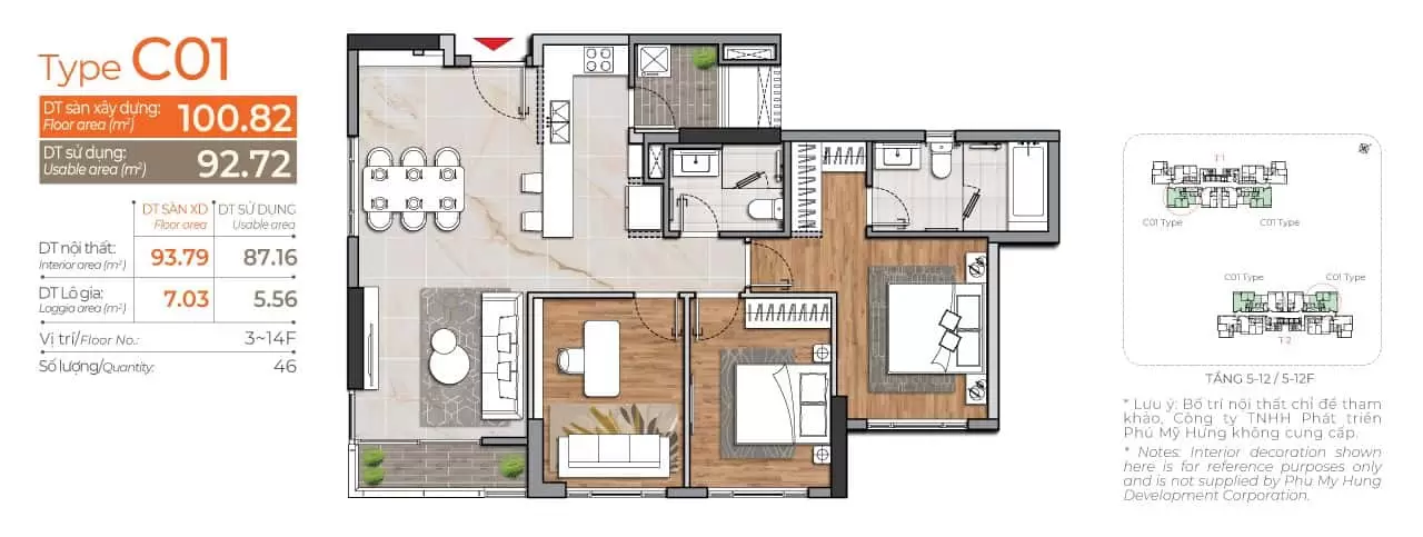 Căn 3 phòng ngủ dự án Cardinal Court