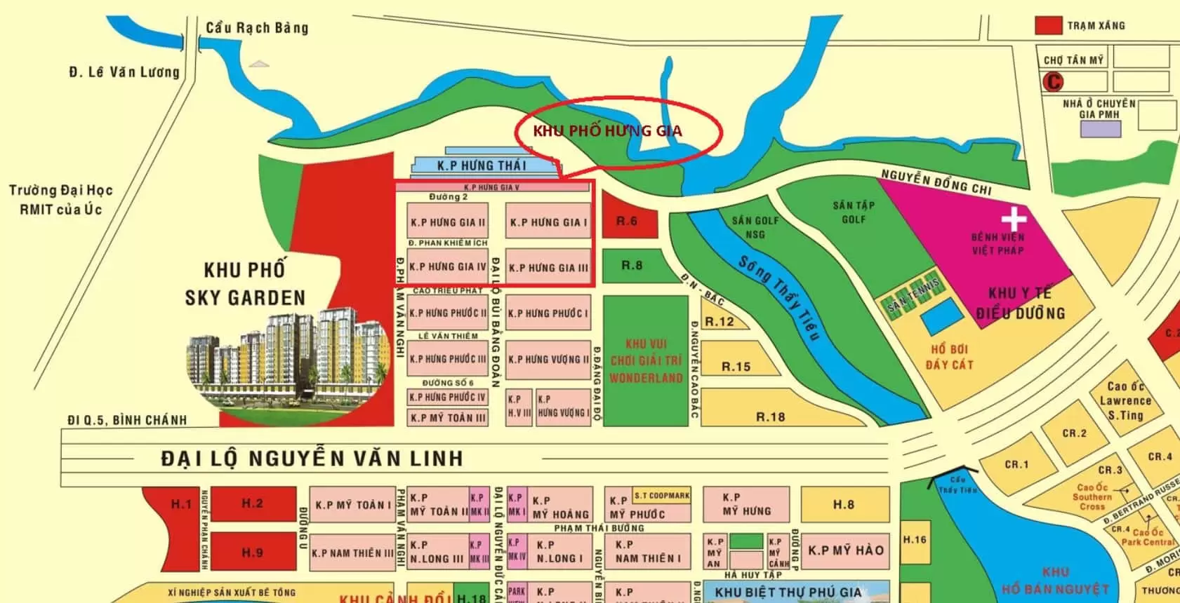 Vị trí các căn nhà phố Hưng Gia 3