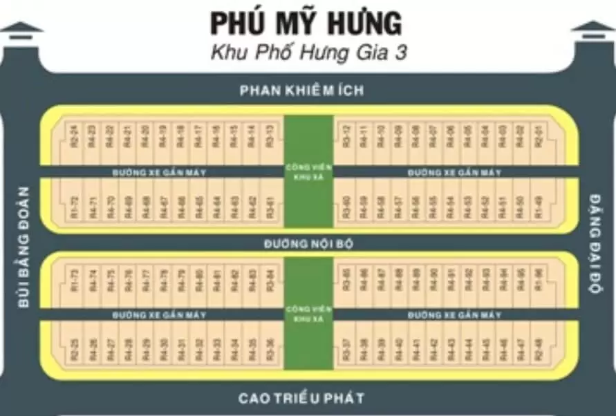 Mặt bằng phân lô dự án nhà phố Hưng Gia 3 Phú Mỹ Hưng