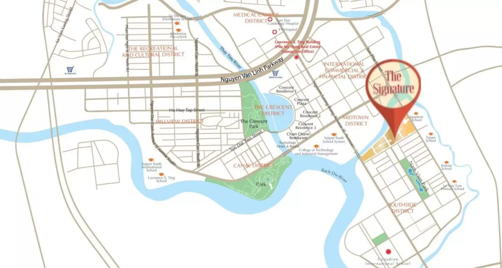 Vị trí dự án The Signature ở giữa trung tâm Midtown
