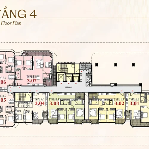 Mặt bằng tầng 4 và diện tích