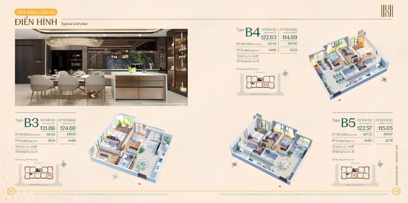 Căn hộ 3 Phòng ngủ diện tích 114m2, 115m2 và 124m2