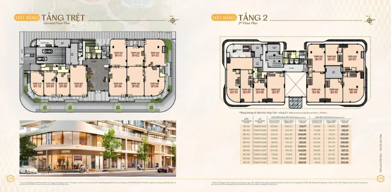 Mặt bằng shophouse tầng 1 và tầng 2