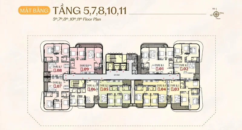Mặt bằng các tầng 5,7,8,10,11