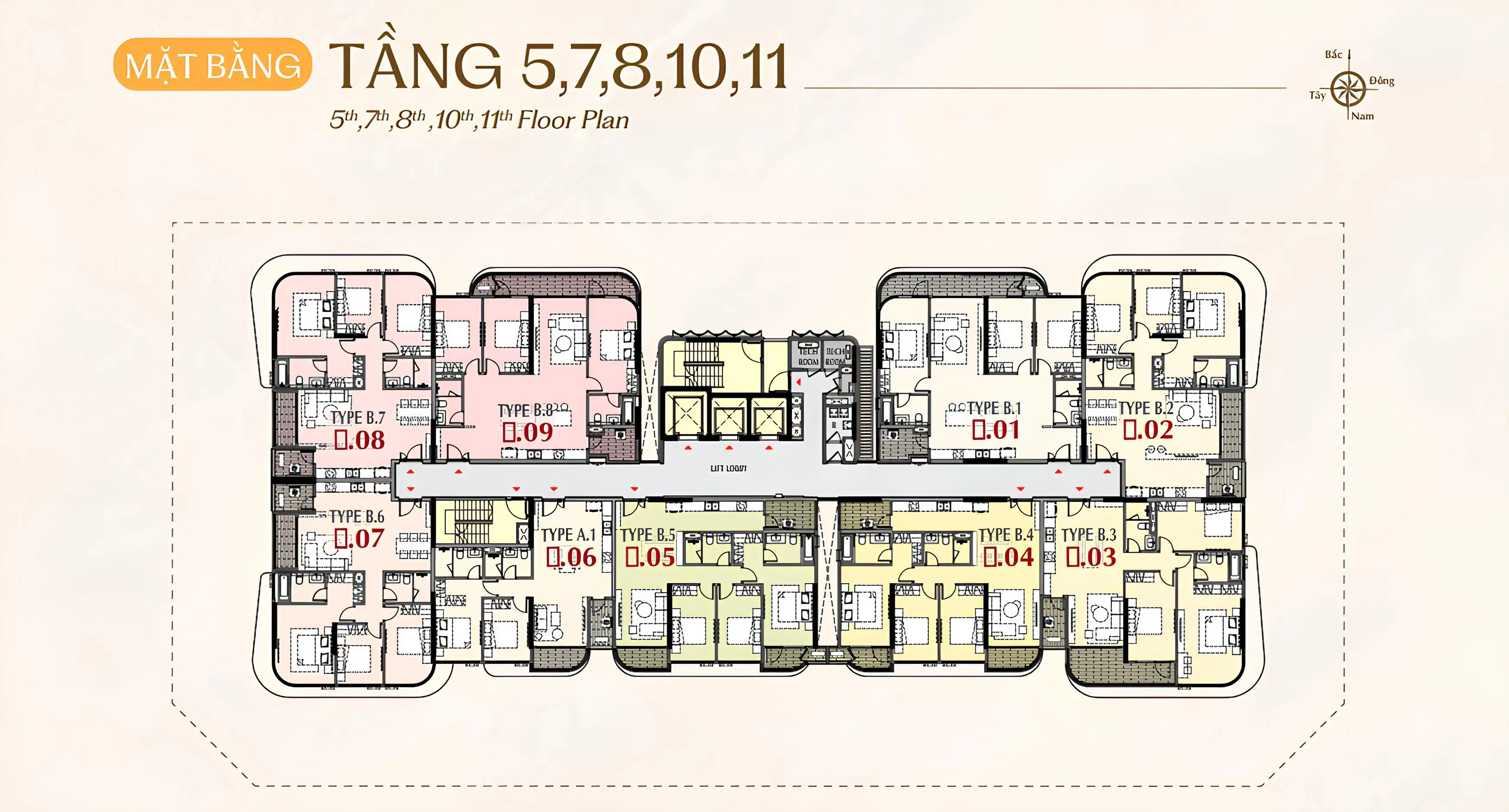 Mặt bằng các tầng 5,7,8,10,11