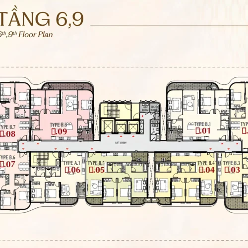 Mặt bằng tầng 6 và tầng 9