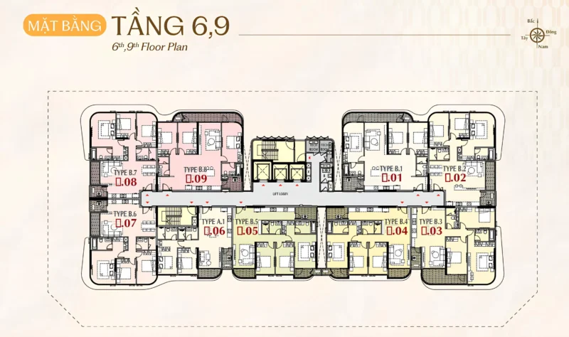Mặt bằng tầng 6 và tầng 9