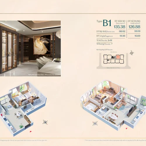 Căn hộ 2 Phòng ngủ diện tích 84m2 và 3 phòng ngủ diện tích 118m2 và 126m2