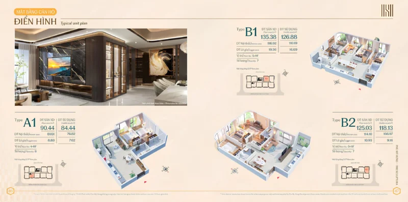 Căn hộ 2 Phòng ngủ diện tích 84m2 và 3 phòng ngủ diện tích 118m2 và 126m2