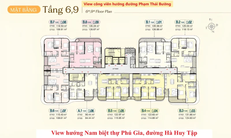 Mặt bằng tầng 6 và tầng 9 và chi tiết diện tích
