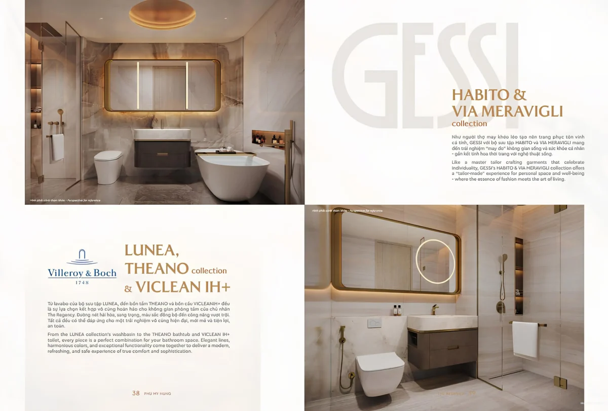 Vật liệu bàn giao cao cấp từ thương hiệu Gessi và Villeroy & Boch