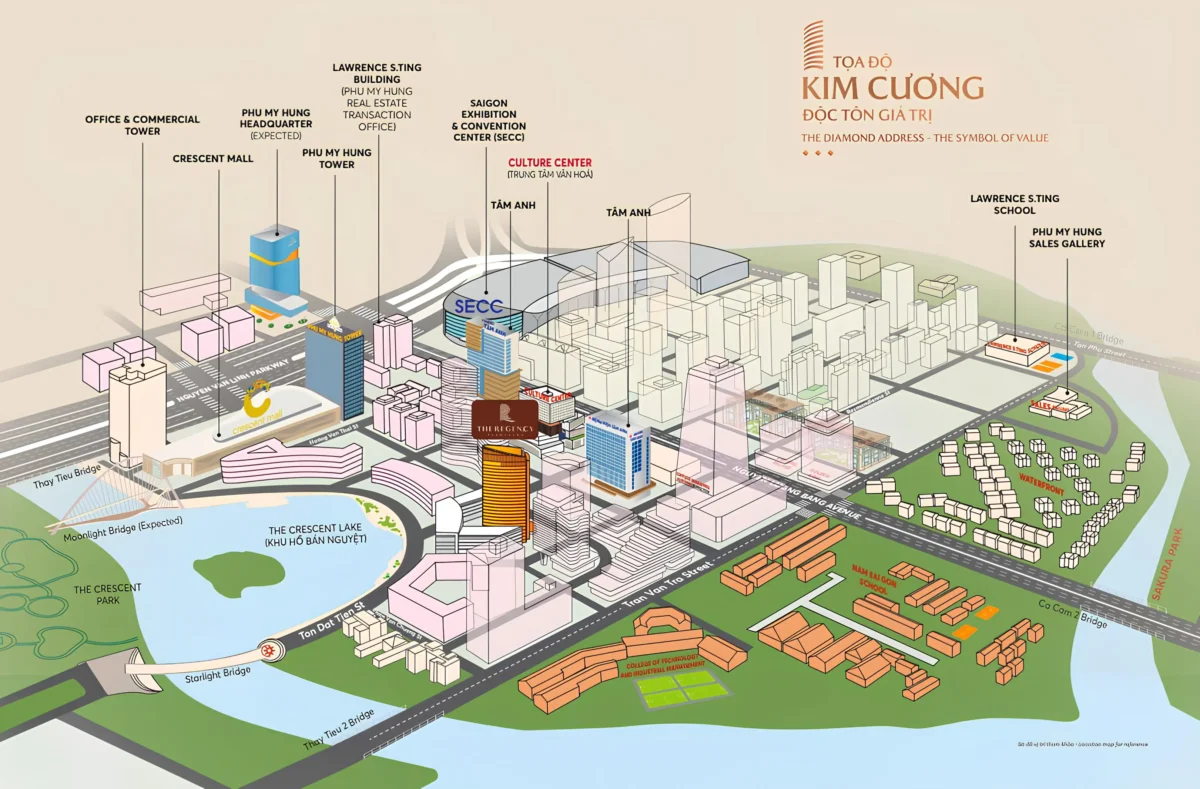 Vị trí dự án ngay trung tâm Hồ Bán Nguyệt thuộc đô thị Phú Mỹ Hưng