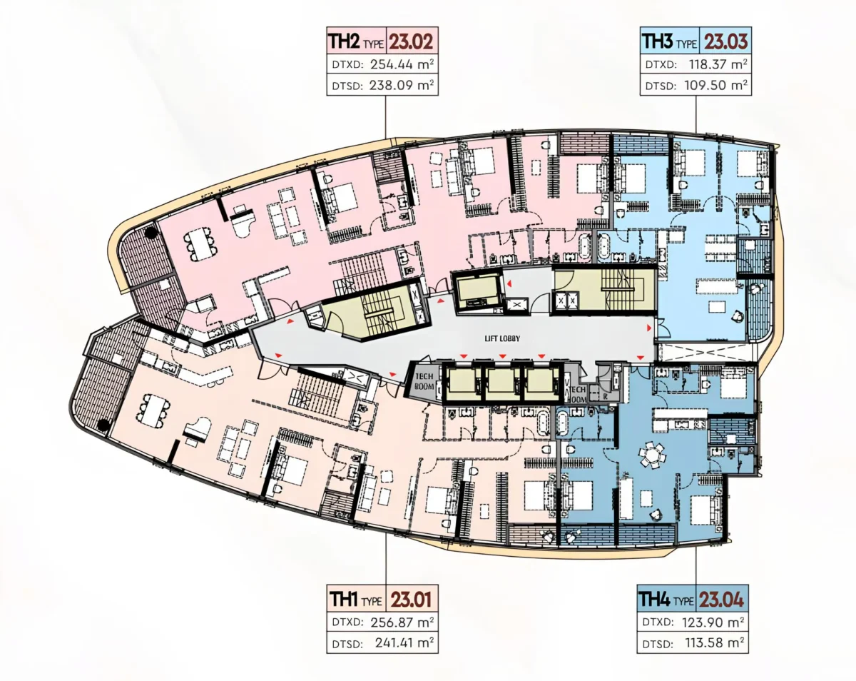 Mặt bằng tầng 22 và 23
