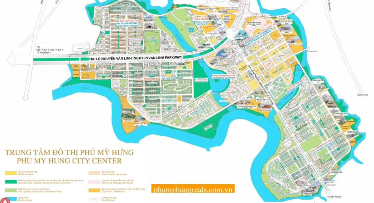 Bản đồ Khu A hay còn gọi là Khu đô thị Phú Mỹ Hưng hiện tại với diện tích 433 hecta