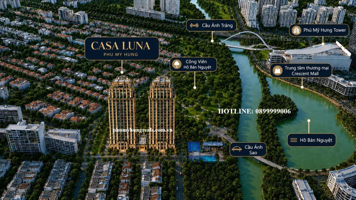 Vị trí Casa Luna là "không thể sao chép" khi hiếm có dự án nào "kế sông, cận hồ, liền kề công viên" lại còn nằm tại vị trí trung tâm của Khu đô thị kiểu mẫu Phú Mỹ Hưng Quận 7