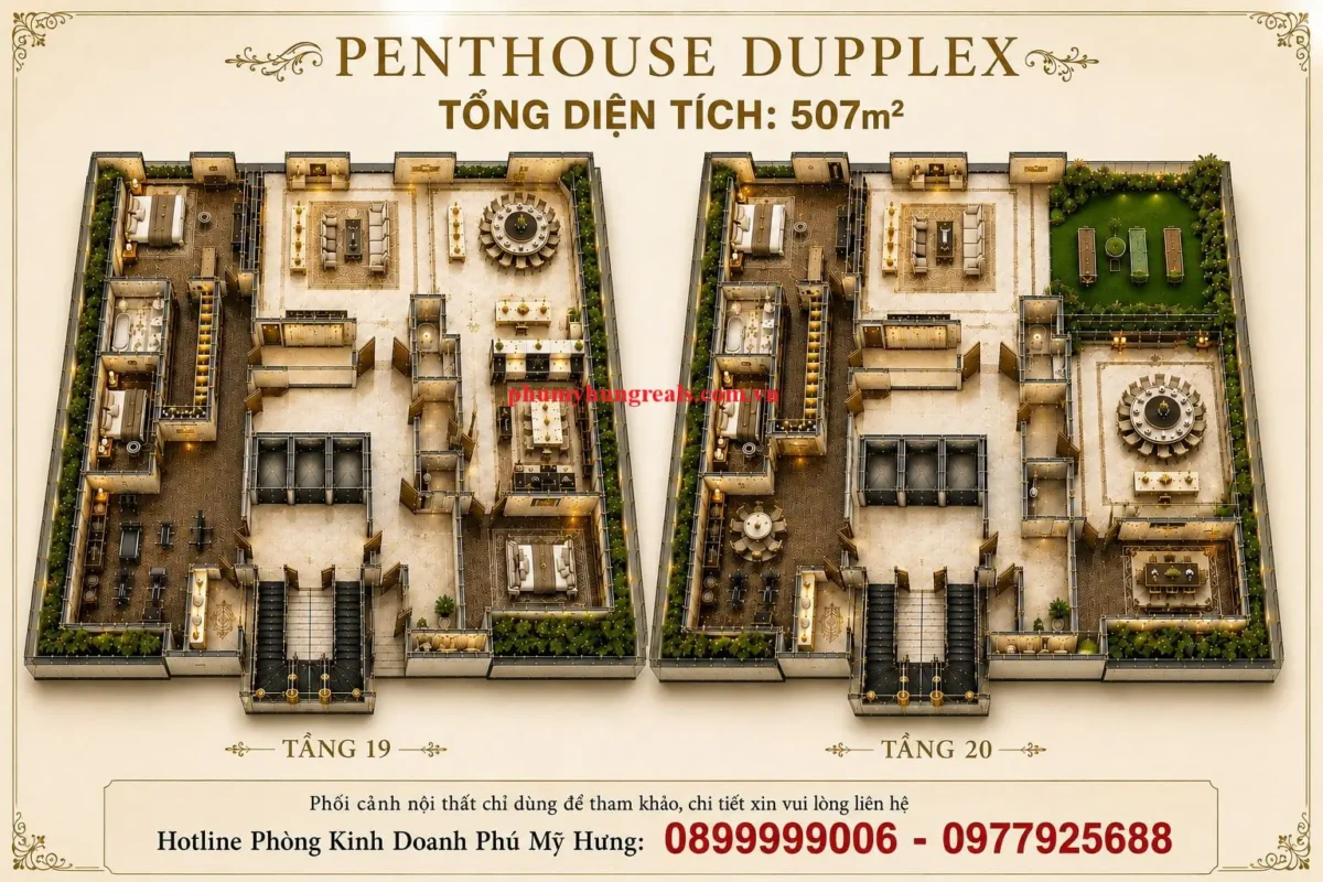 Thiết kế nội thất tham khảo căn hộ Penthouses Dupplex 507m2