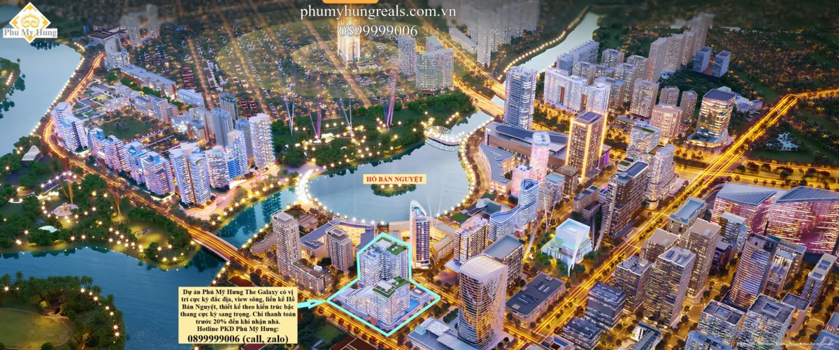 Vị trí dự án The Galaxy Phú Mỹ Hưng vô cùng đắc địa ngay trung tâm Phú Mỹ Hưng, liền kề với Hồ Bán Nguyệt
