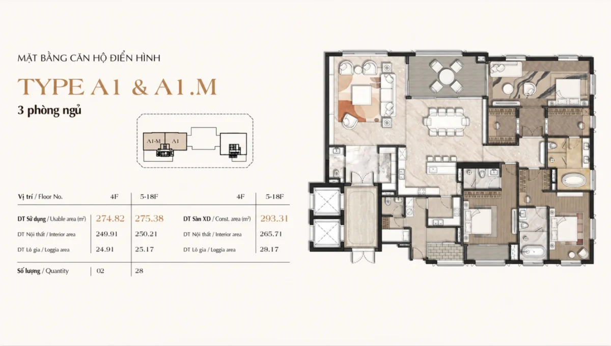 Thiết kế căn hộ 3 phòng ngủ từ tầng 5 đến tầng 18 diện tích 293m2, 1 sàn chỉ 2 căn hộ. Thiết kế căn hộ 3 phòng ngủ từ tầng 5 đến tầng 18 diện tích 293m2, 1 sàn chỉ 2 căn hộ.