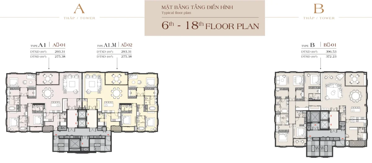 Mặt bằng tầng 6 đến 18