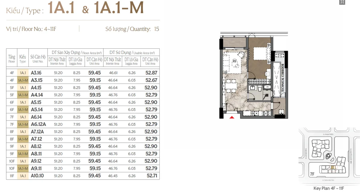 Layout thiết kế căn 1 phòng ngủ