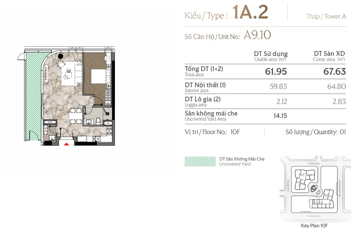 Layout thiết kế căn 1 phòng ngủ