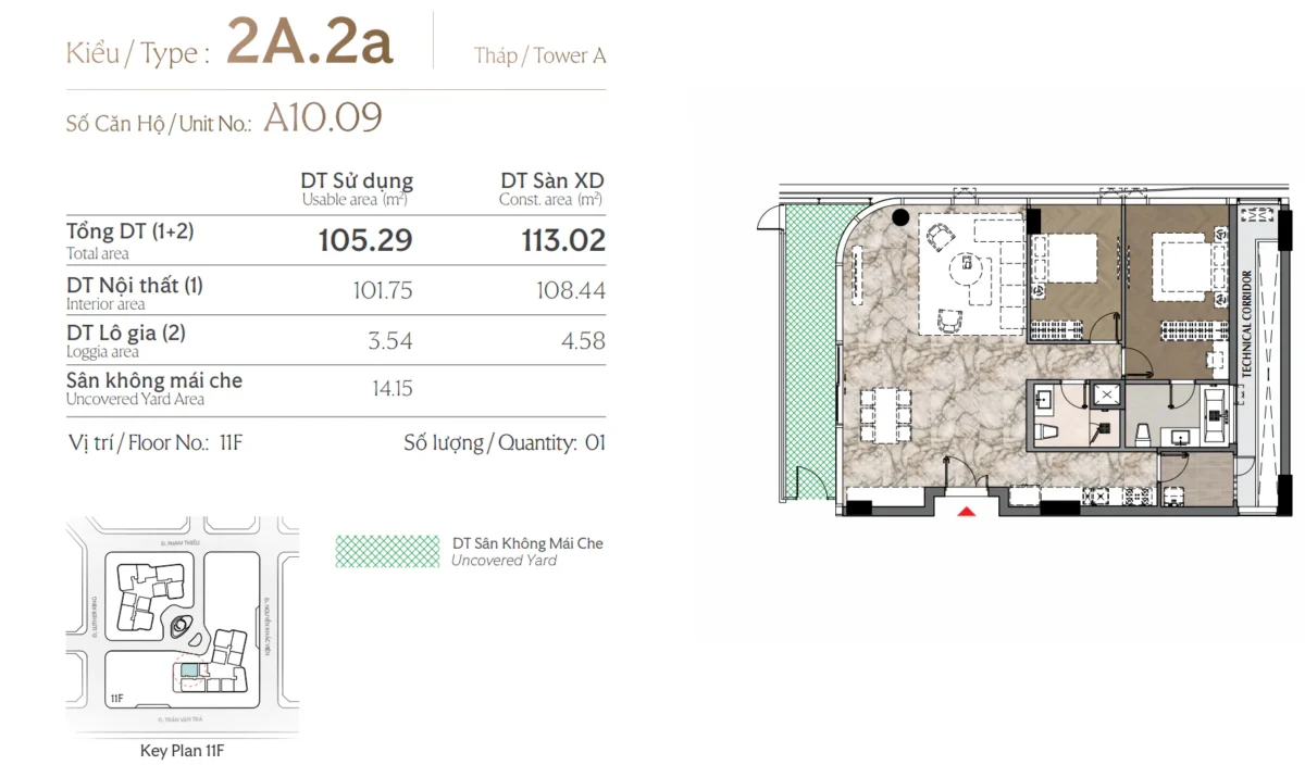 Layout thiết kế căn 2 phòng ngủ