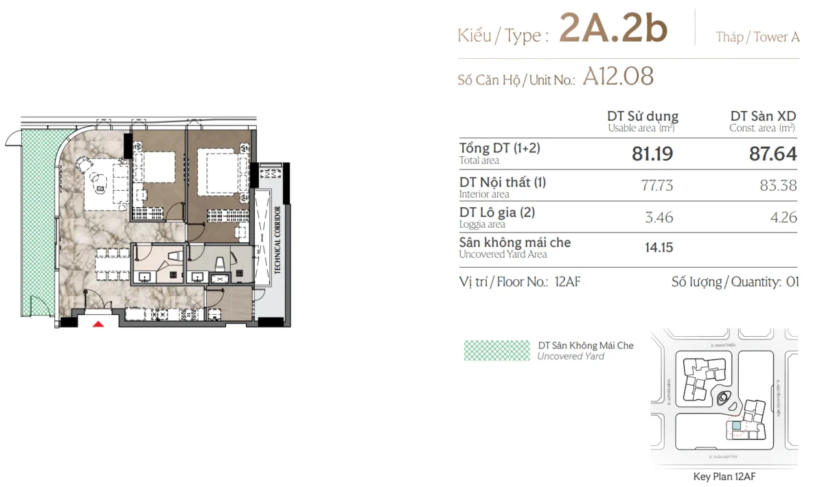Layout thiết kế căn 2 phòng ngủ