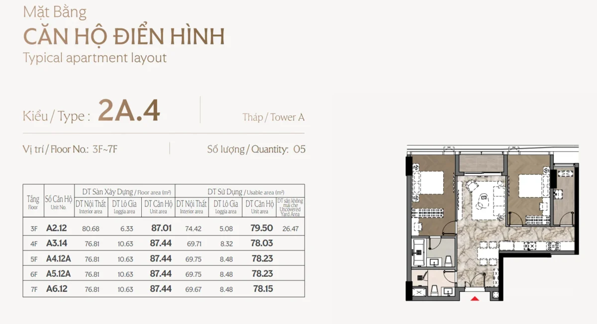 Layout thiết kế căn 2 phòng ngủ