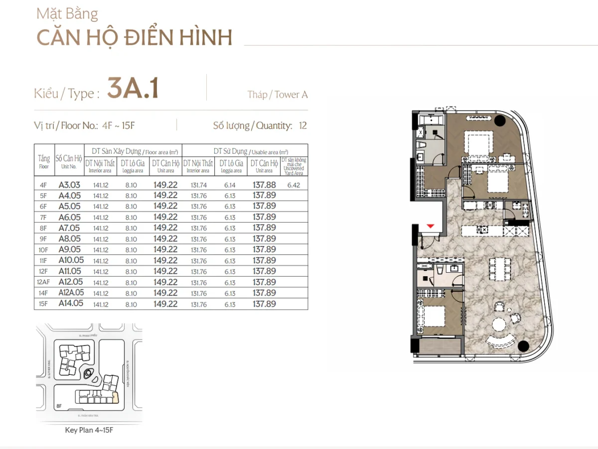 Layout thiết kế căn 3 phòng ngủ