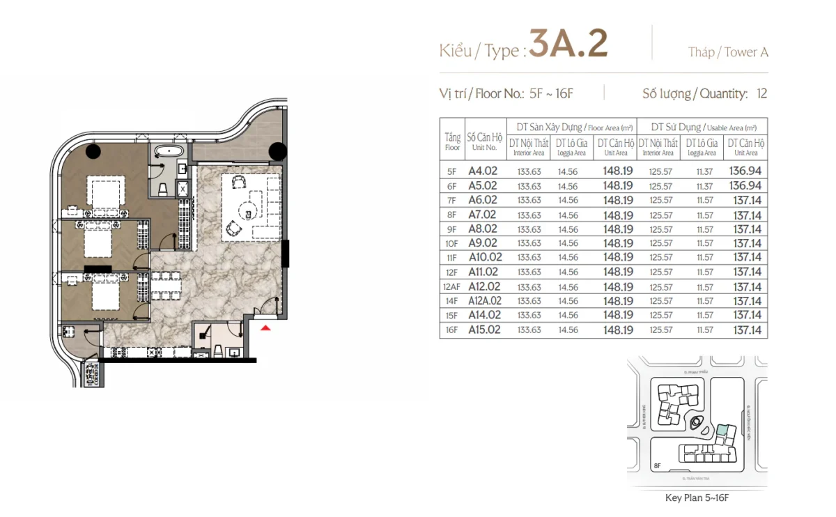 Layout thiết kế căn 3 phòng ngủ