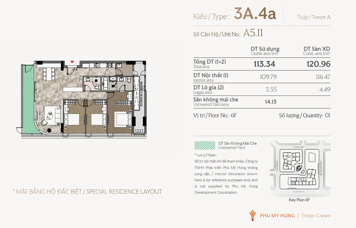 Layout thiết kế căn 3 phòng ngủ