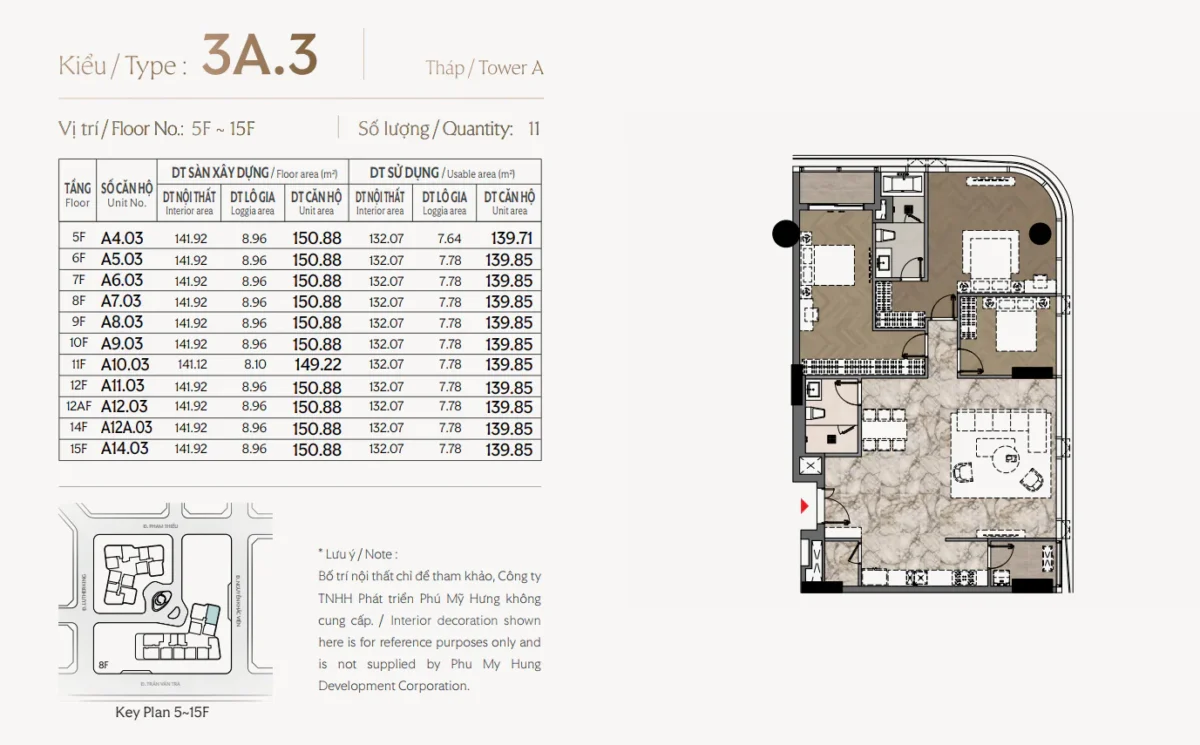 Layout thiết kế căn 3 phòng ngủ