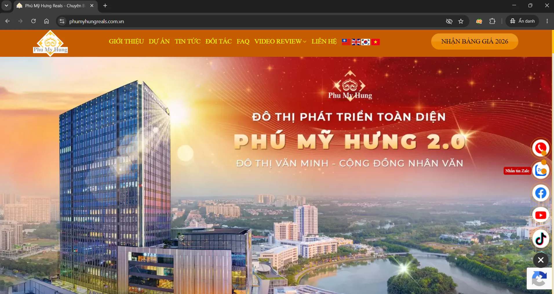 Trang chủ website Phú Mỹ Hưng Reals